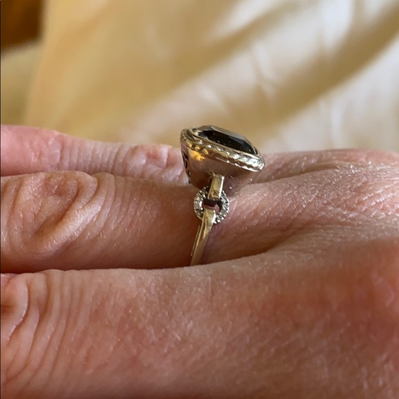 White gold earrings & ring w/ smoky topaz stone - Picture 3 of 6
